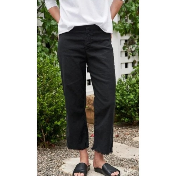 Frank & Eileen Pants - Frank & Eileen Kinsale Black Italian Power Linen Cropped Raw Hem Pants Size 2